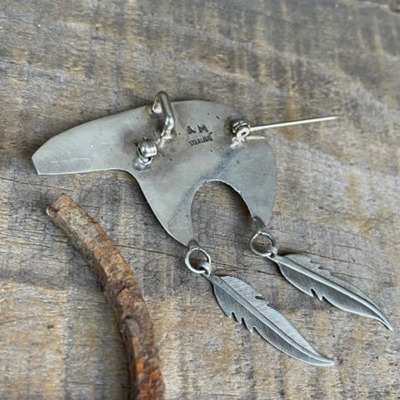 Vintage Signed Native American Sterling Bear Pendant Pin Alfred Martinez - Picture 10 of 11